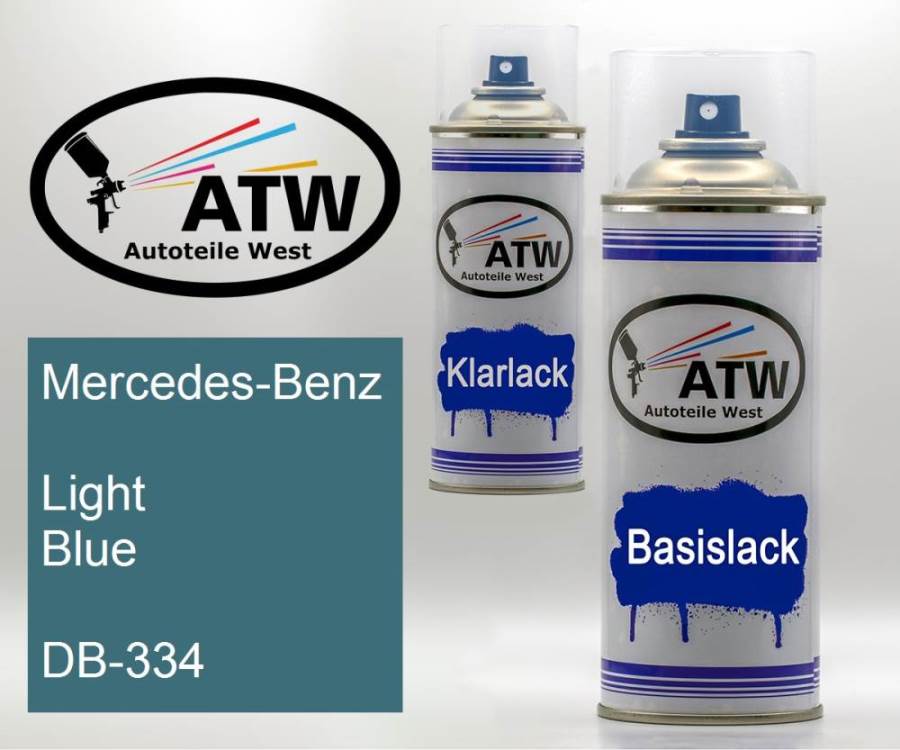 Mercedes-Benz, Light Blue, DB-334: 400ml Sprühdose + 400ml Klarlack - Set, von ATW Autoteile West.